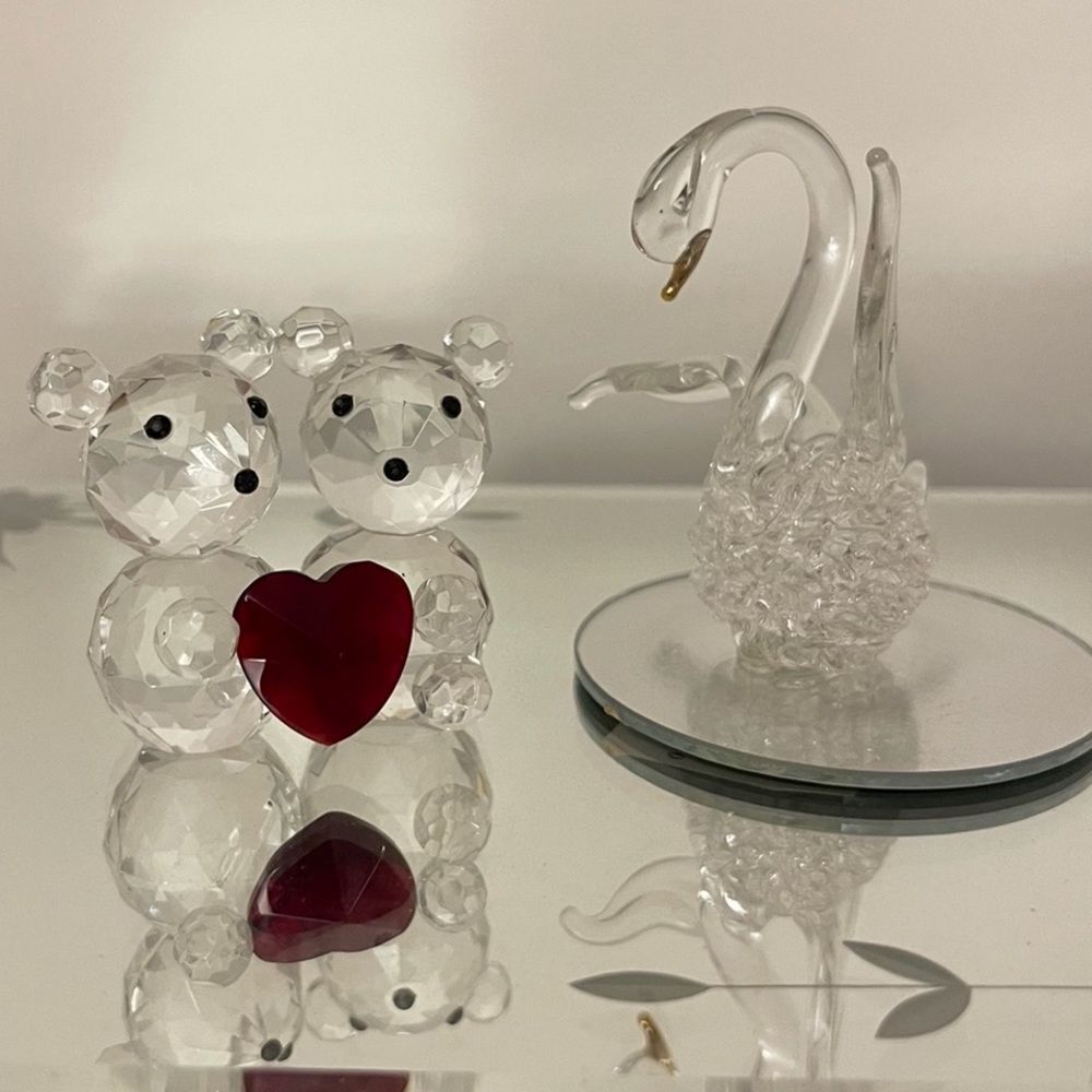 Animal Teddys and Swan figurines glass ornaments